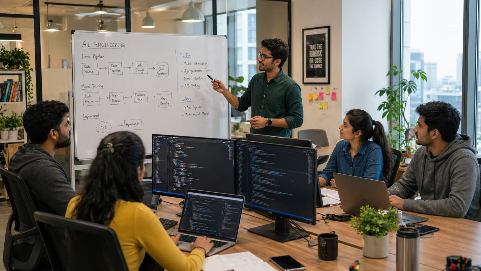AI engineer collaborating with team
