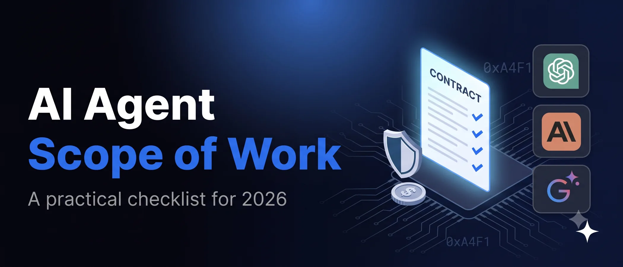 AI agent scope of work checklist, with OpenAI, Claude and Gemini logos