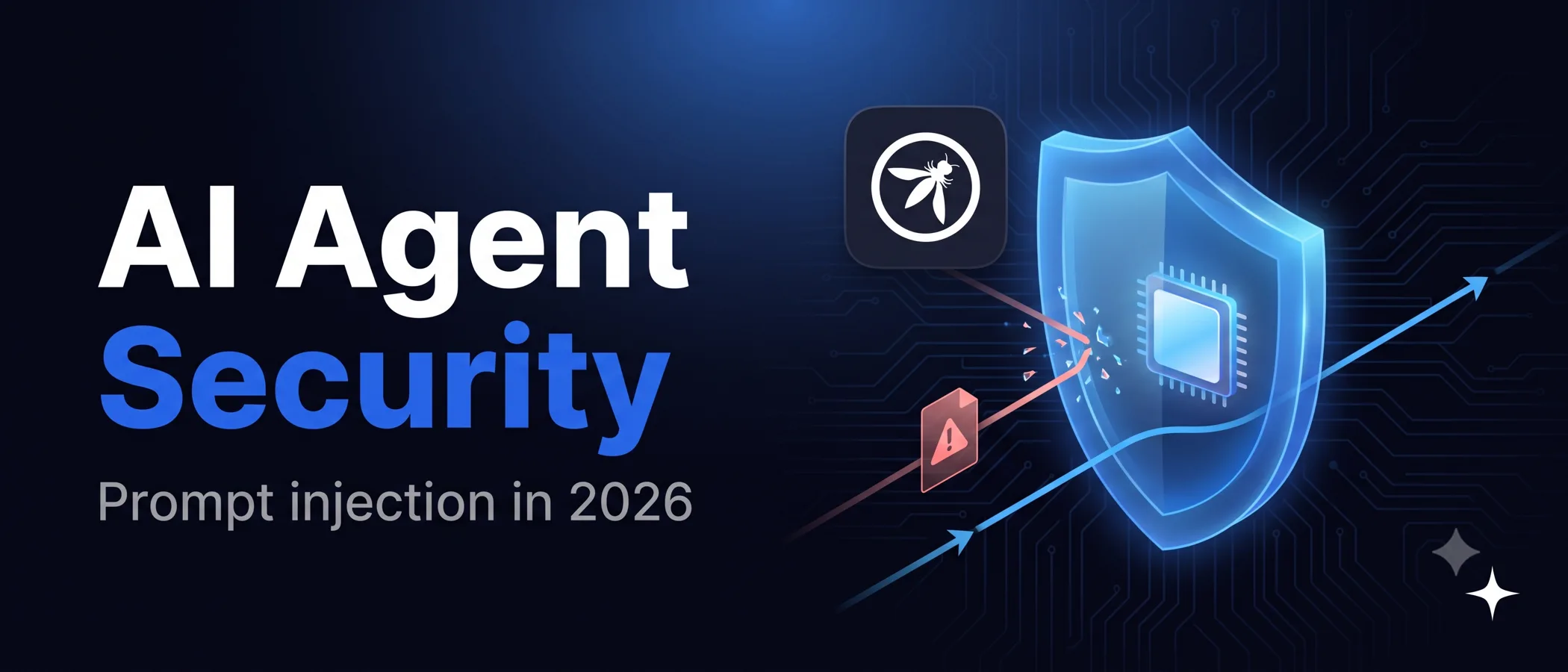 AI agent security and prompt injection, with the OWASP logo and a shield blocking an injected document
