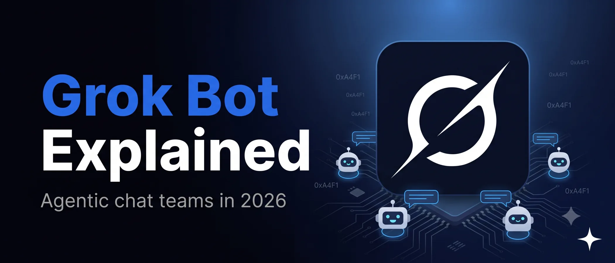 Grok Bot explained, agentic chat teams in 2026, with the Grok logo and AI teammates
