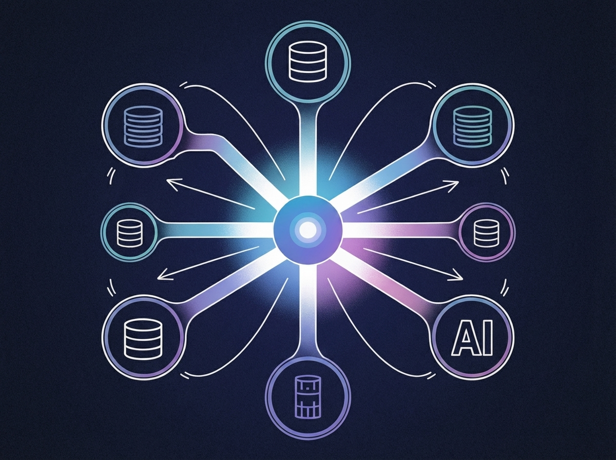 MCP architecture connecting an AI agent to multiple data sources