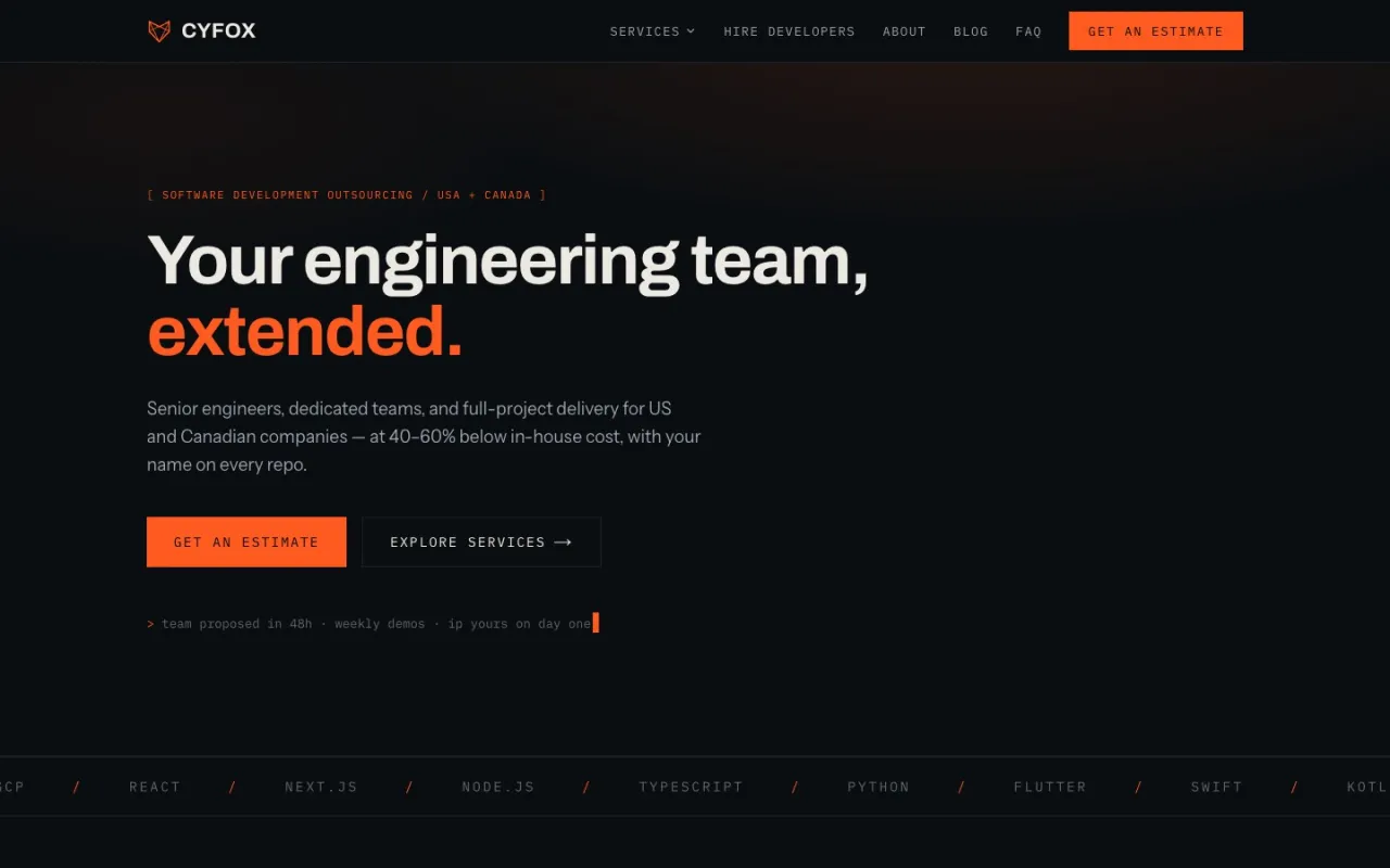 Cyfox homepage hero built with Claude Fable 5
