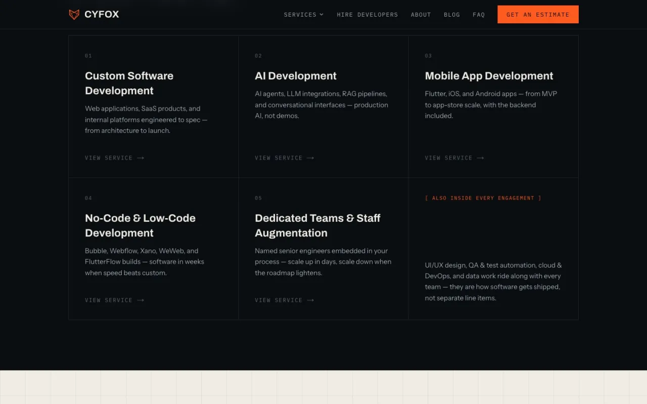 Cyfox services grid section