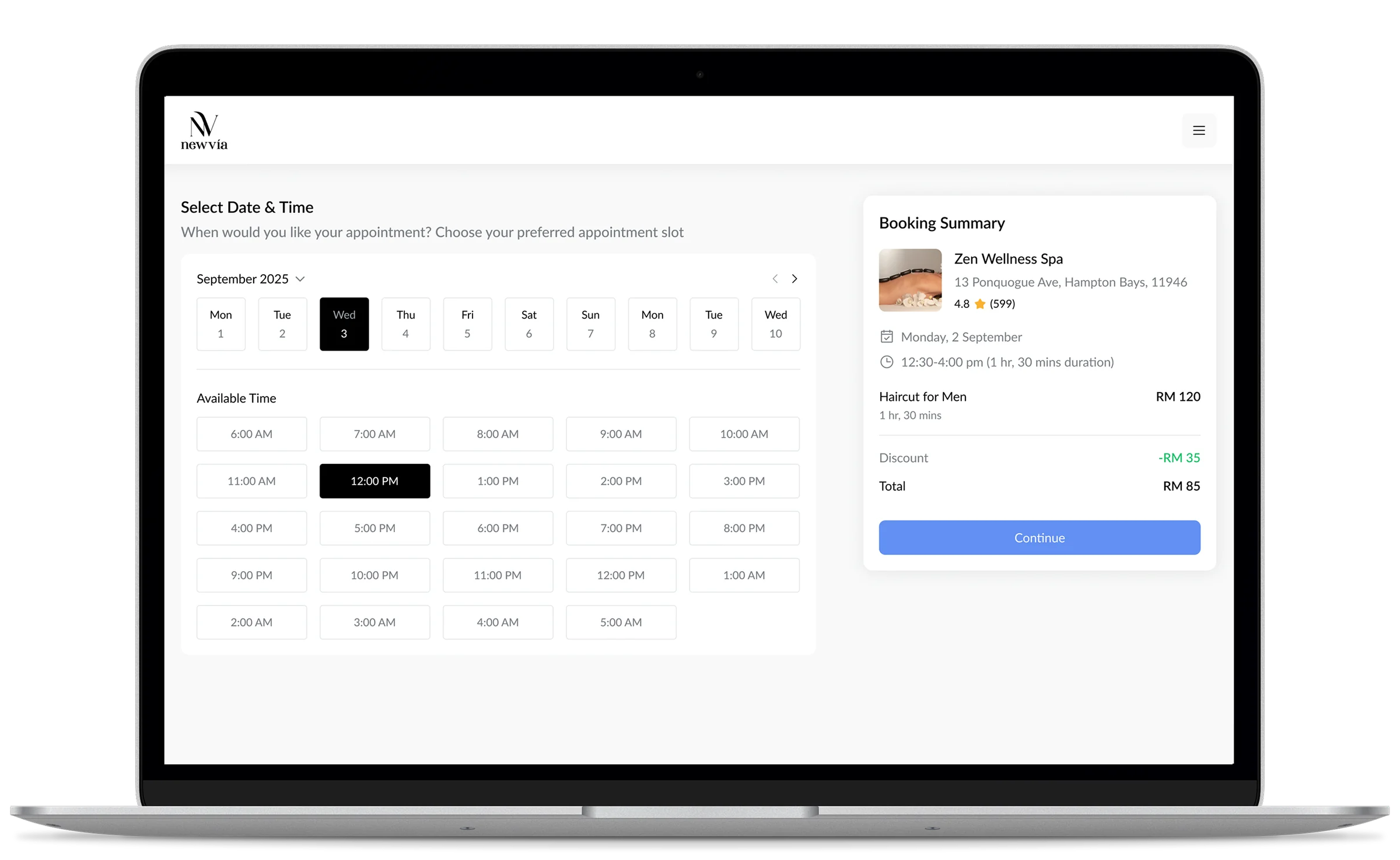 Beauty and wellness booking platform on desktop