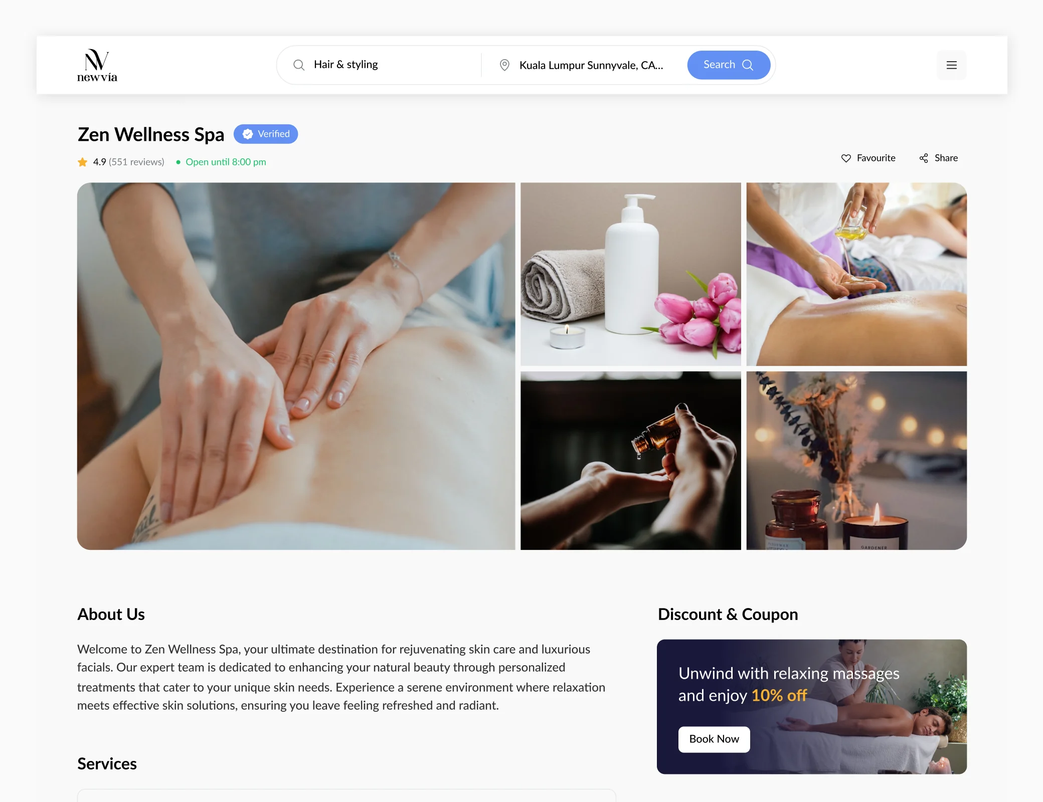 Provider listing detail with services, reviews and gallery
