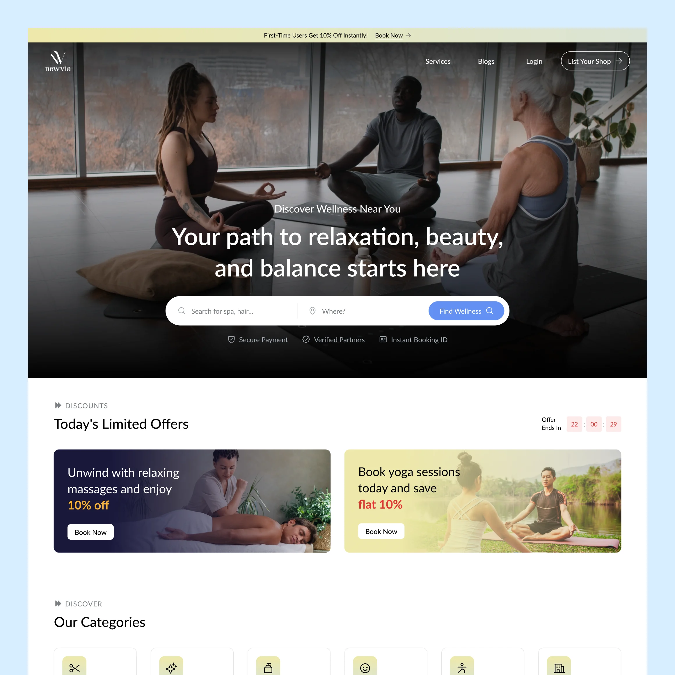Beauty and wellness marketplace platform surfaces
