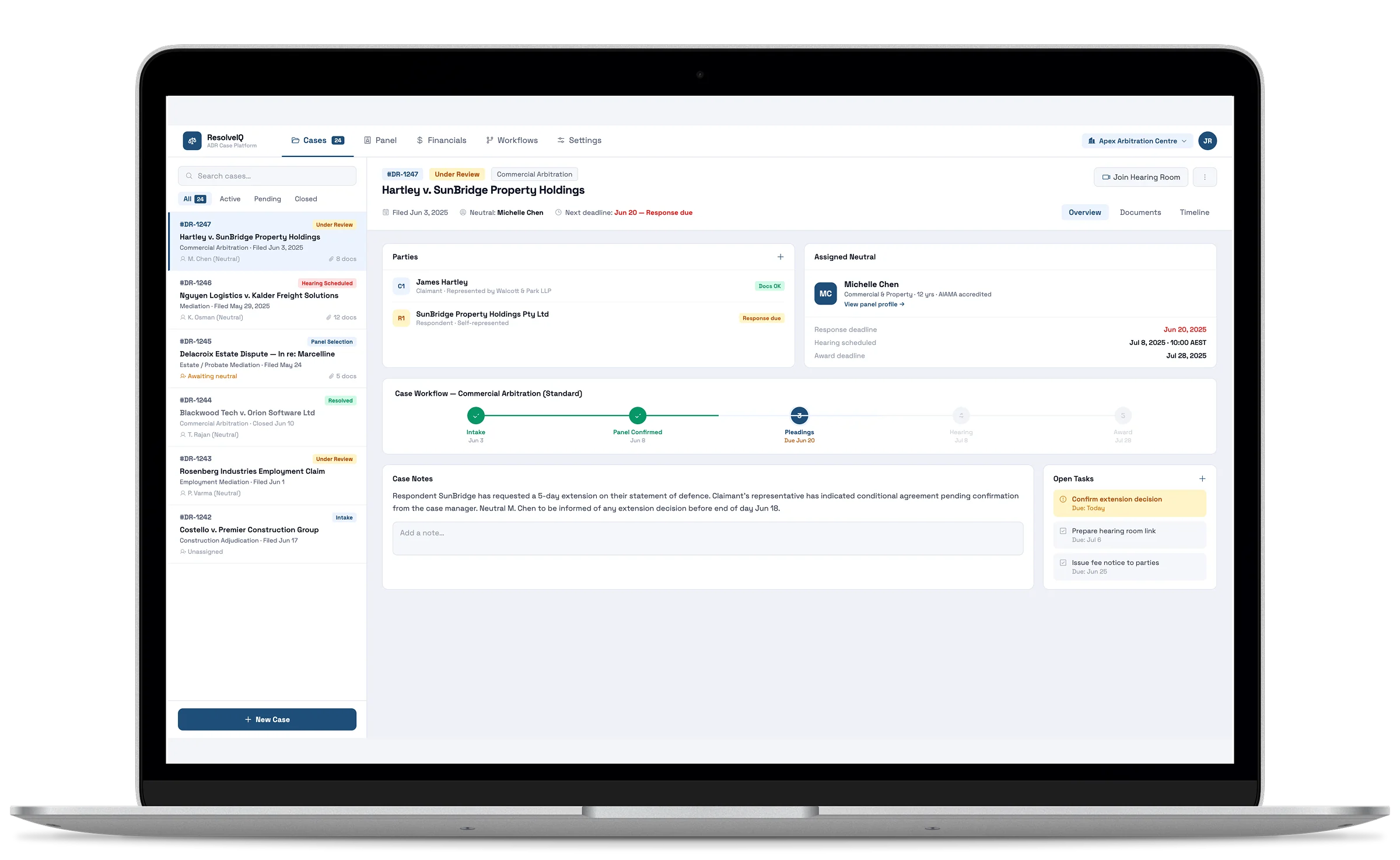 Online dispute resolution platform on desktop