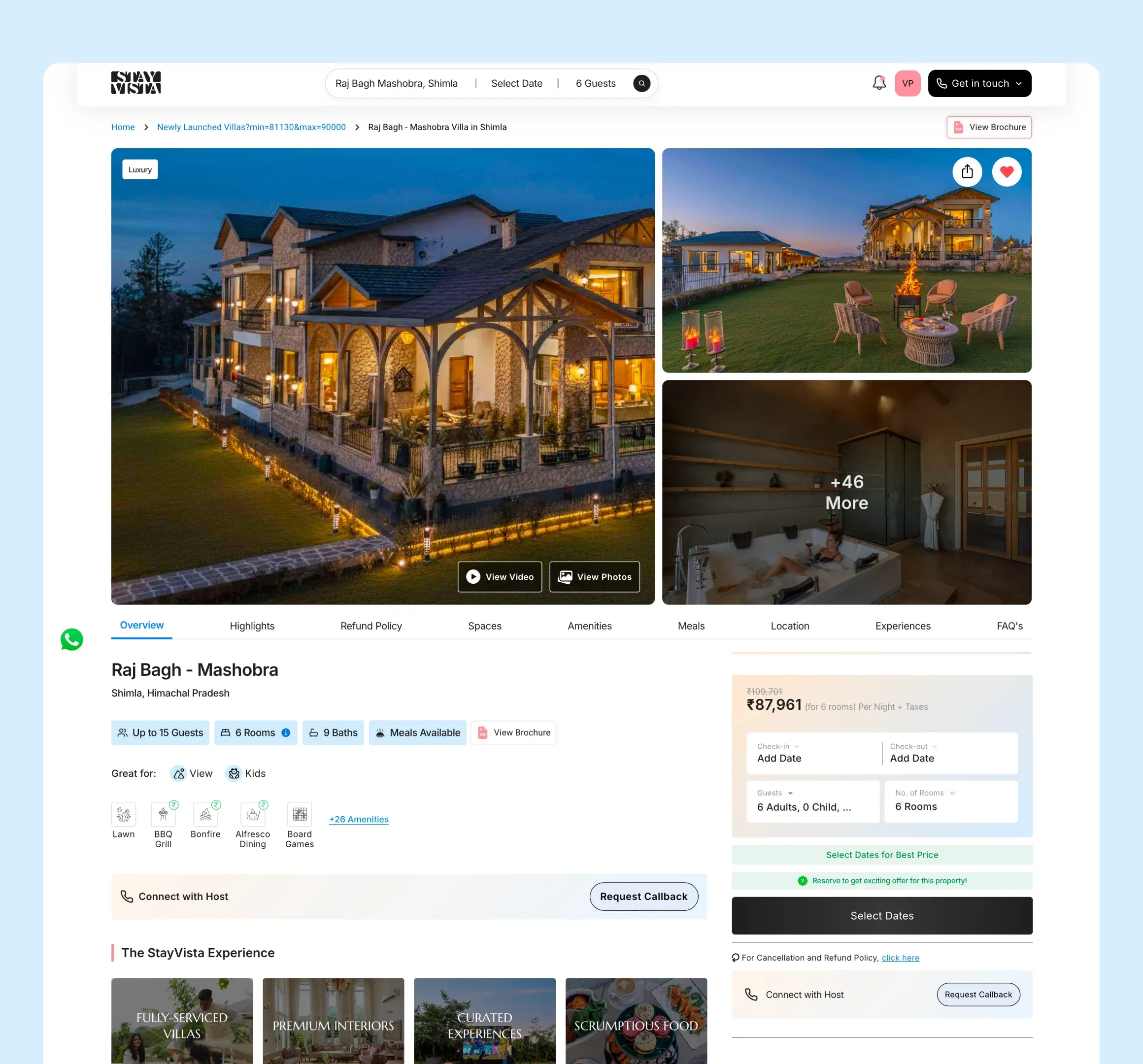 StayVista booking and management surfaces
