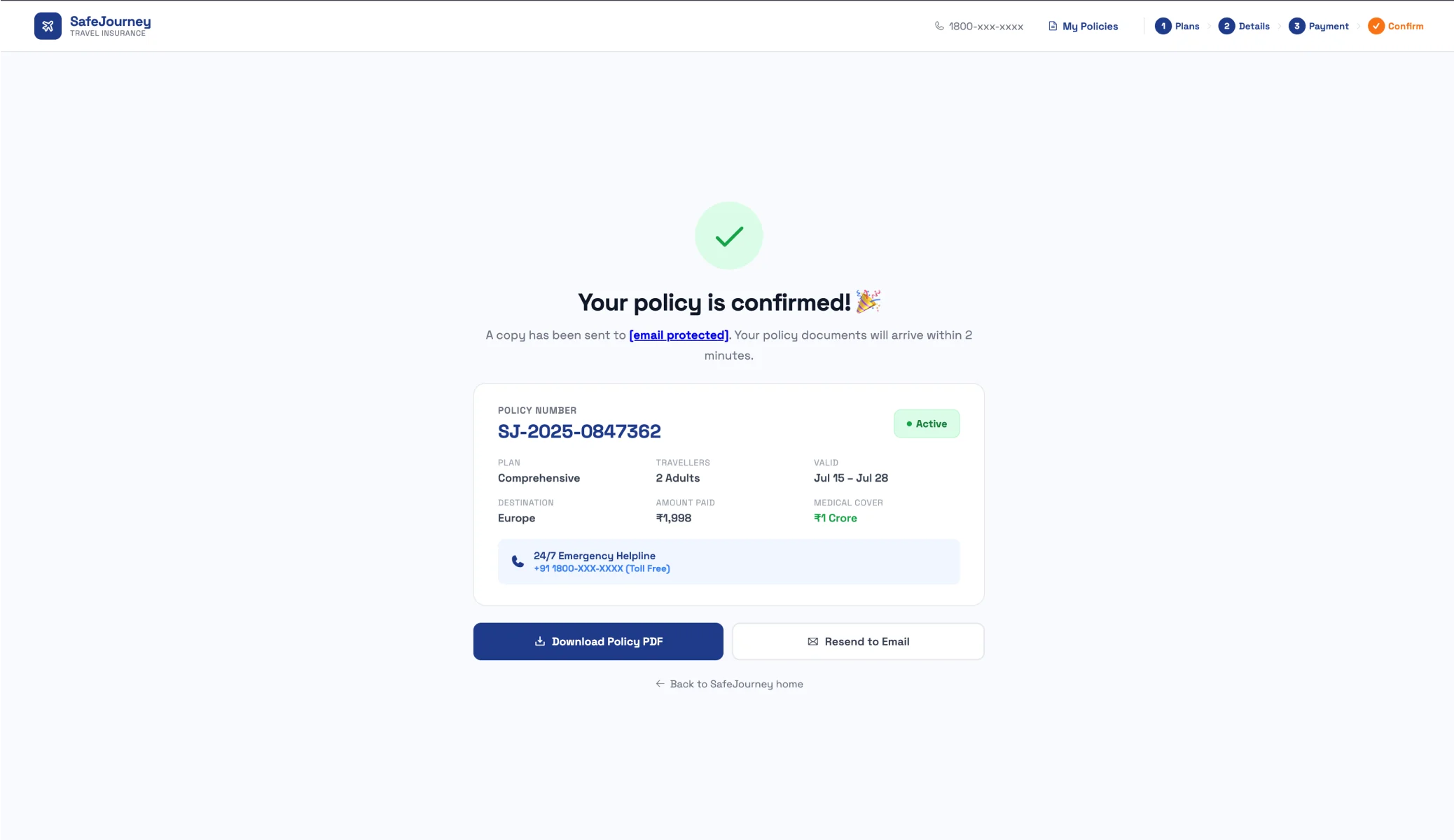 Policy confirmation with reference and next steps
