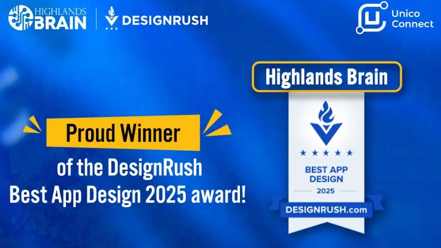 DesignRush feature on Unico Connect mobile app design for Highlands Brain